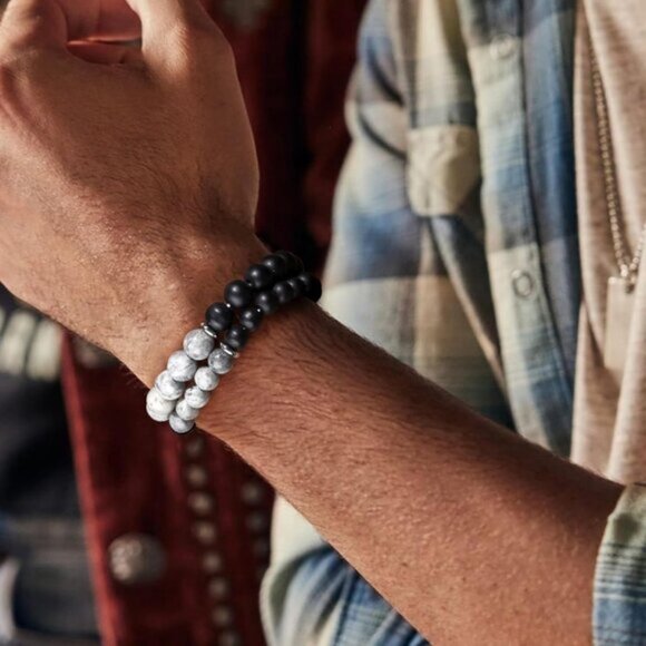 ⚡Rankeef Men 2 Gray Black Tiger Eye 8MM Natural Stone Crystal Beaded Bracelet - Picture 2 of 7
